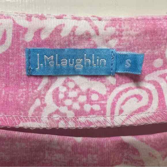 J. McLaughlin Pink & White Peacock Floral Print Signature Tee Small - Picture 3 of 5